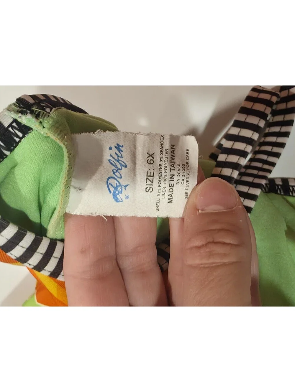 Dolfin Orange Neon Green Star Girls One Piece Swimsuit Sz 6x